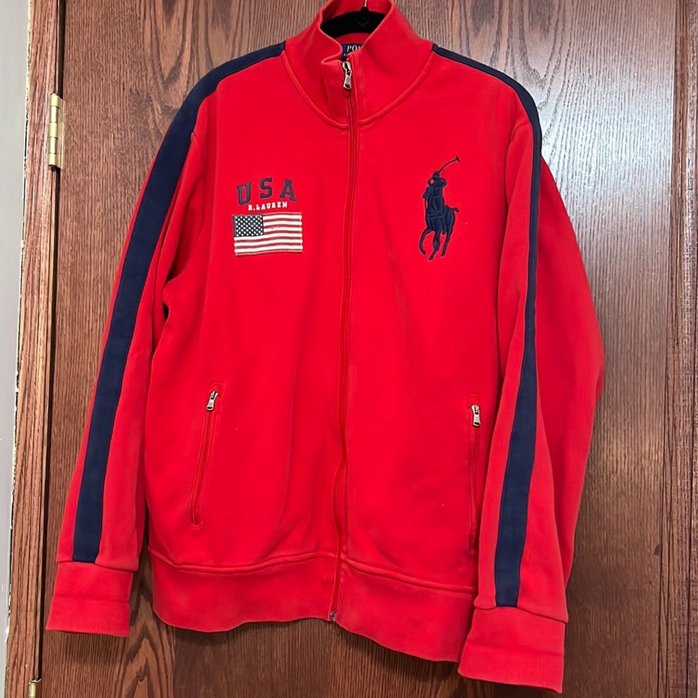 Cherry red full zip athletic jacket from Polo